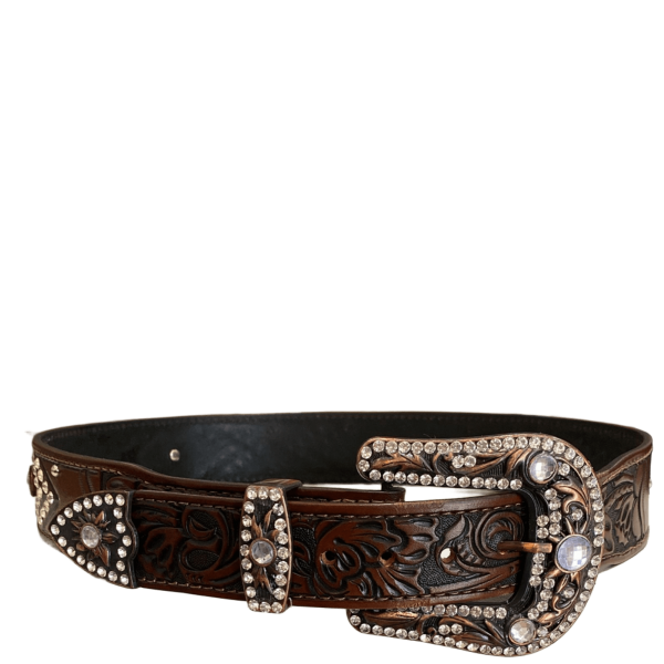 CINTO FEMININO C/ STRASS COURO 110CM