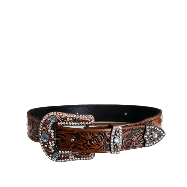 CINTO FEMININO C/ STRASS COURO 115CM-AZUL ROYAL