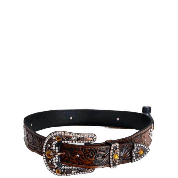 CINTO FEMININO C/ STRASS COURO 105CM