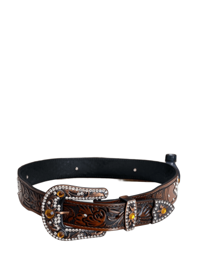 CINTO FEMININO C/ STRASS COURO 105CM