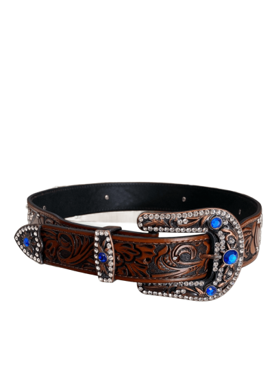 CINTO FEMININO C/ STRASS COURO 115CM